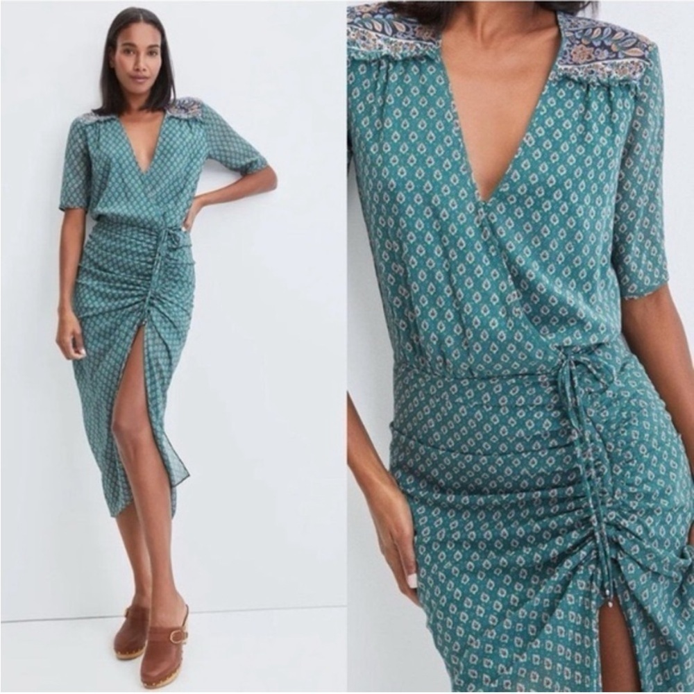 NWT Veronica Beard Mariposa Dress Ruched Silk Geometric Midi Sz 0